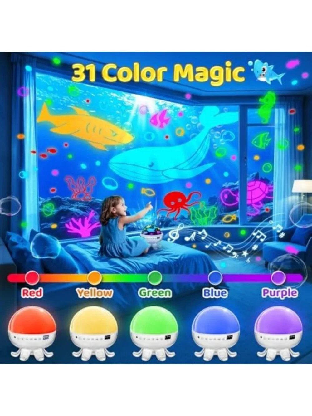 Soothing Baby Sound Machine & Night Light Projector with 30 Sounds & Stars
